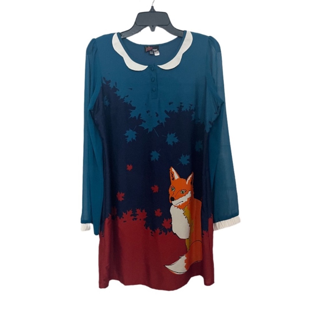 Blue and Red Mini Dress with Fox Design size 4